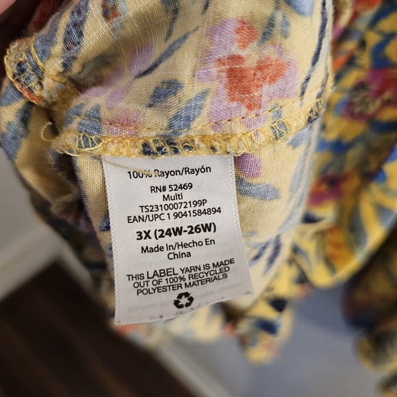 3X Yellow Floral Babydoll Tiered Top Terra & Sky Plus Size - Picture 6 of 7